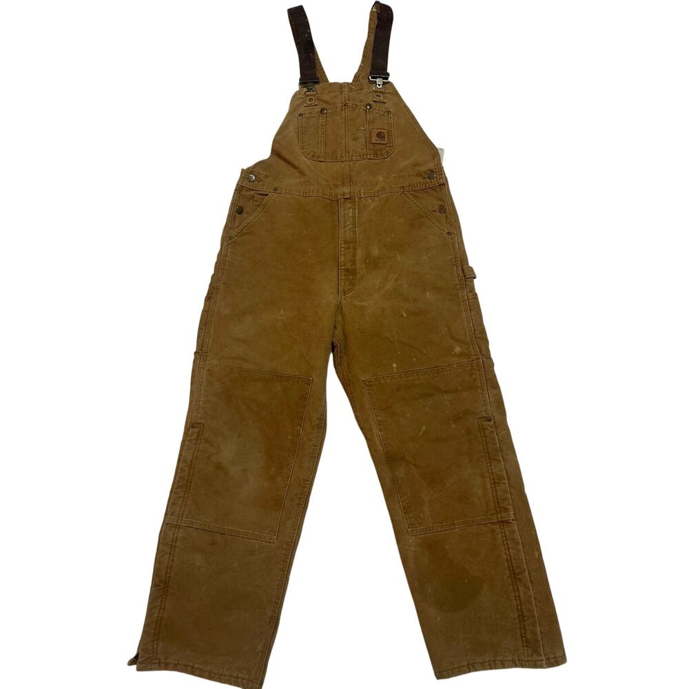 Carhartt Overalls Mens 38X32 Tan R02 BRN Insulated Quilt Lined Double Knee stain